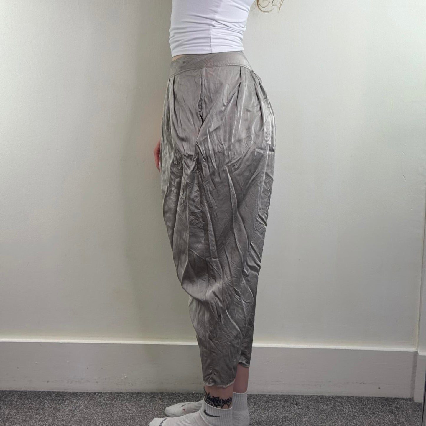 Vintage McQ Alexander McQueen silver harem pants trousers silver baggy carrot