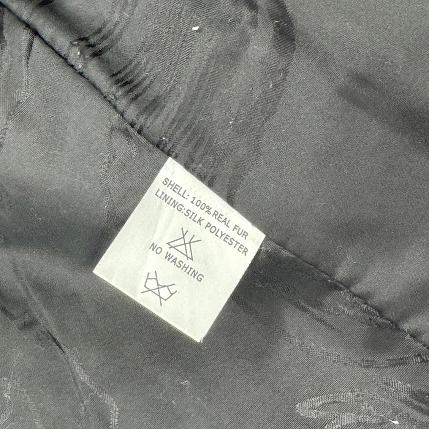 Genuine fur cropped 3/4 sleeve jacket coat  5 panel grey silk polyester lined