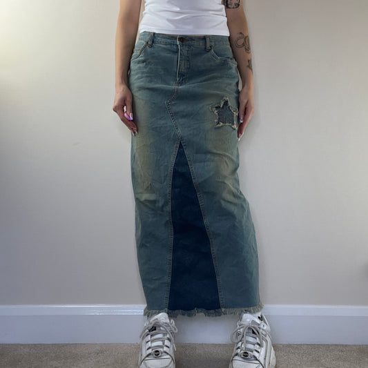 Y2K star denim maxi skirt