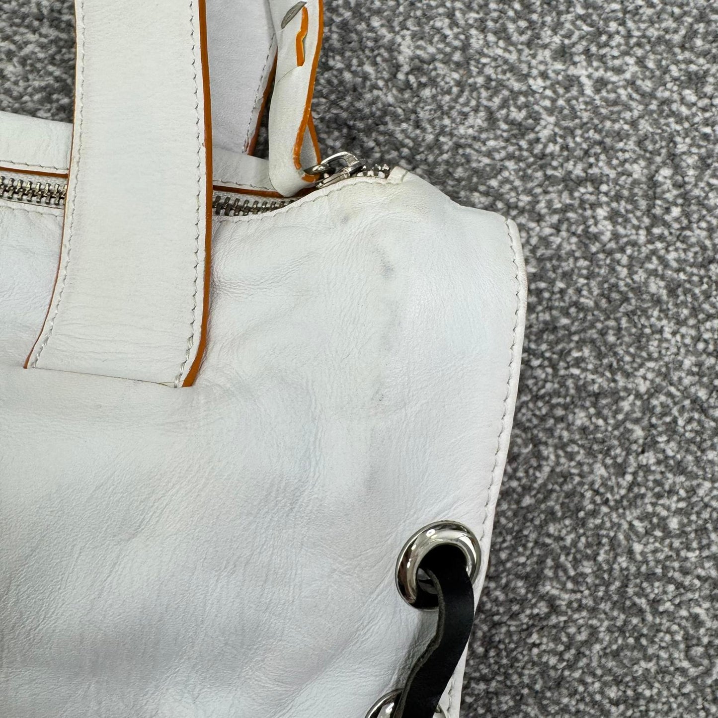 Y2K vintage Tod's genuine leather small shoulder bag lace up sides white orange