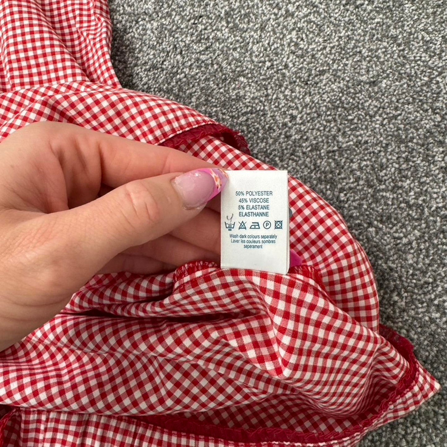 90s Y2K vintage gingham milkmaid midi dress frill bust trim red white stretchy