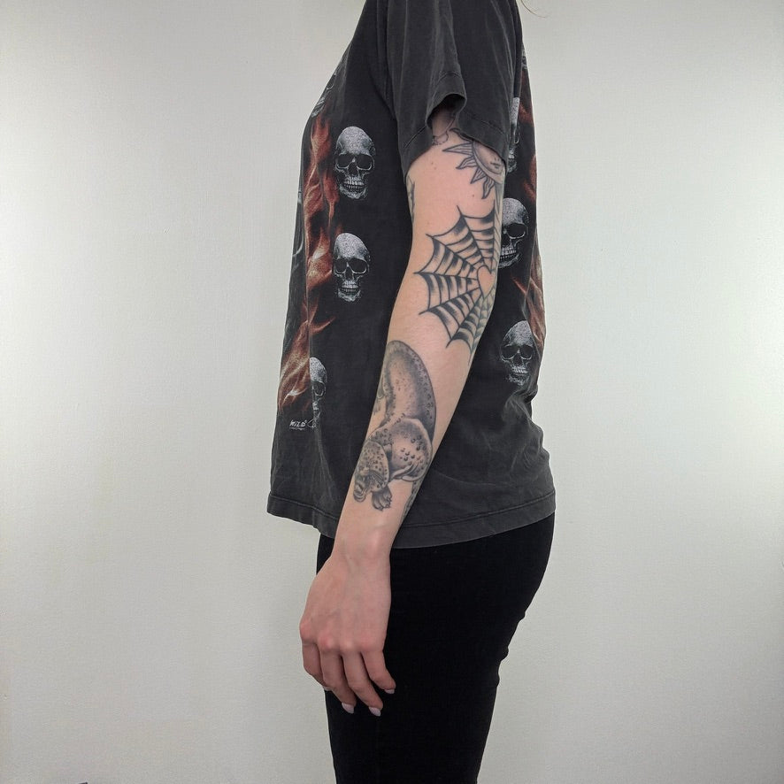 Y2K vintage skull graphic top flame t shirt gothic emo