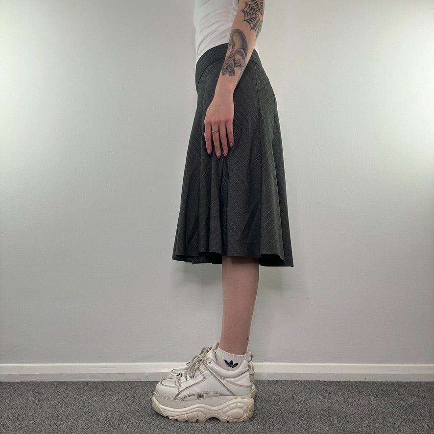 Y2K vintage grey sparkly pinstripe midi skirt