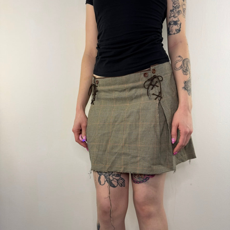 Y2K vintage houndstooth lace up mini skirt