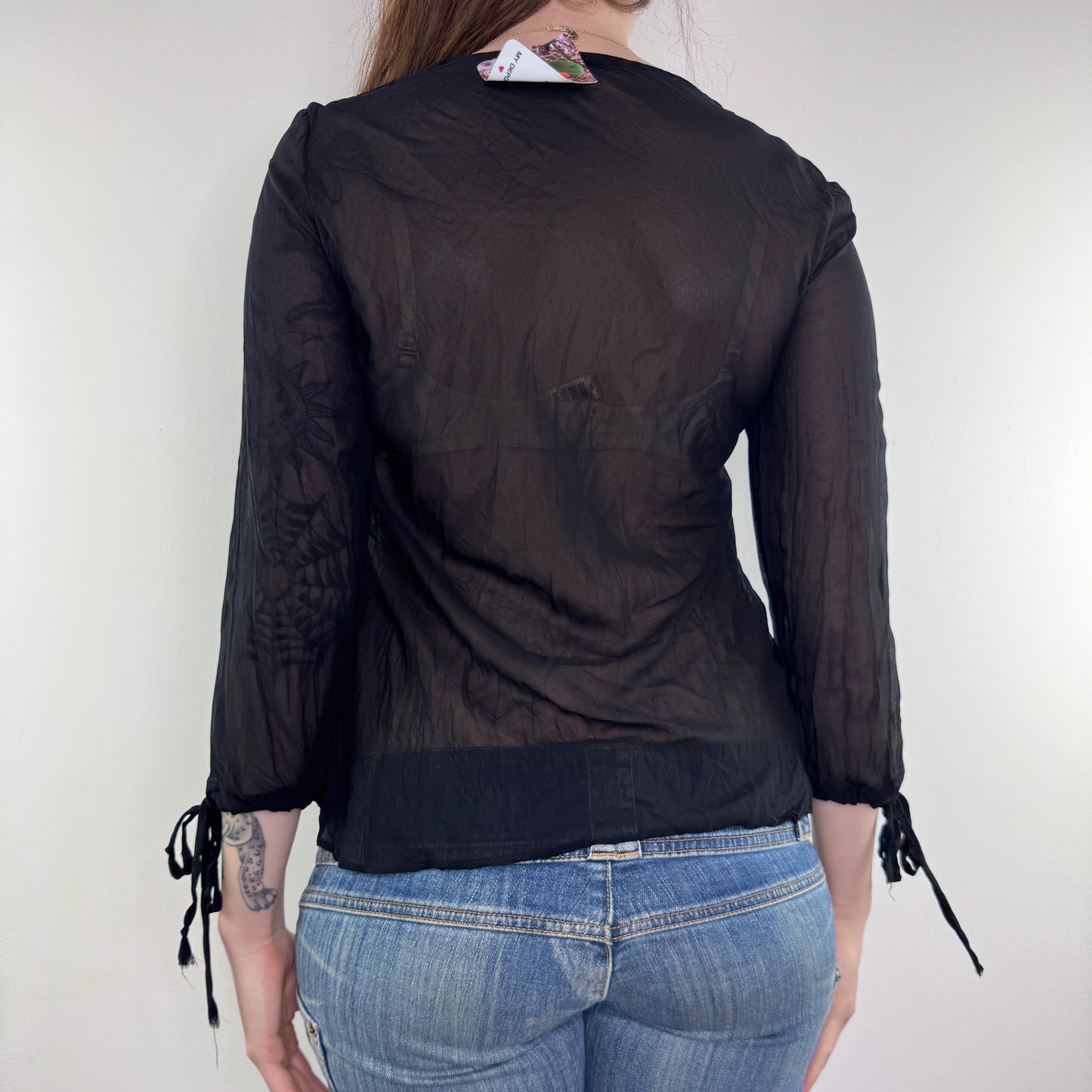 Y2K vintage sheer floaty 3/4 sleeve top
