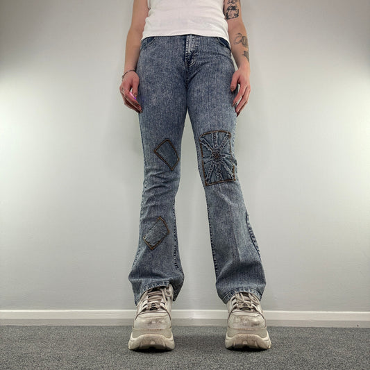 Y2K Union Jack faded denim bootcut jeans