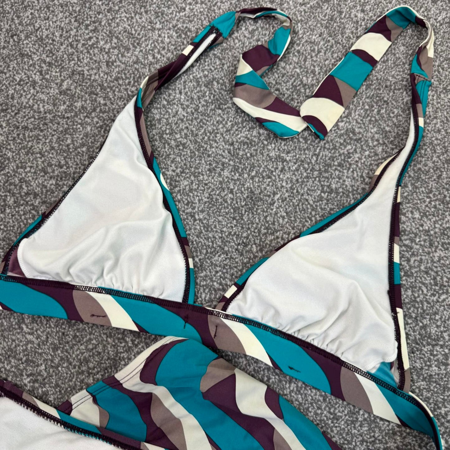 Y2K vintage swirly matching halter neck bikini set swimwear funky pattern