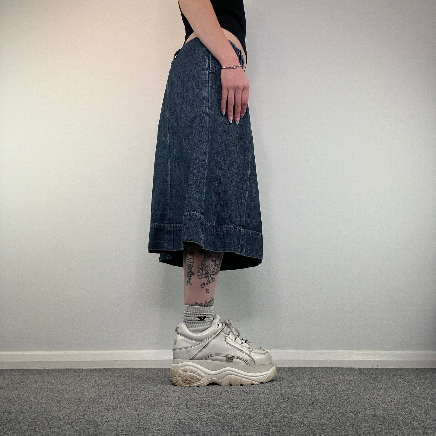 Y2K denim midi skirt