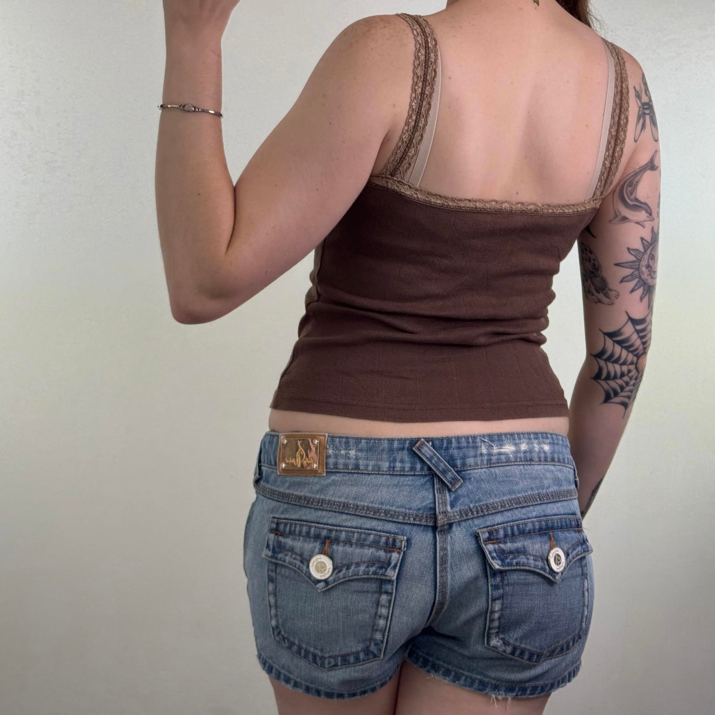 Y2K vintage Tammy cami top stretchy fitted lace trim brown stripe