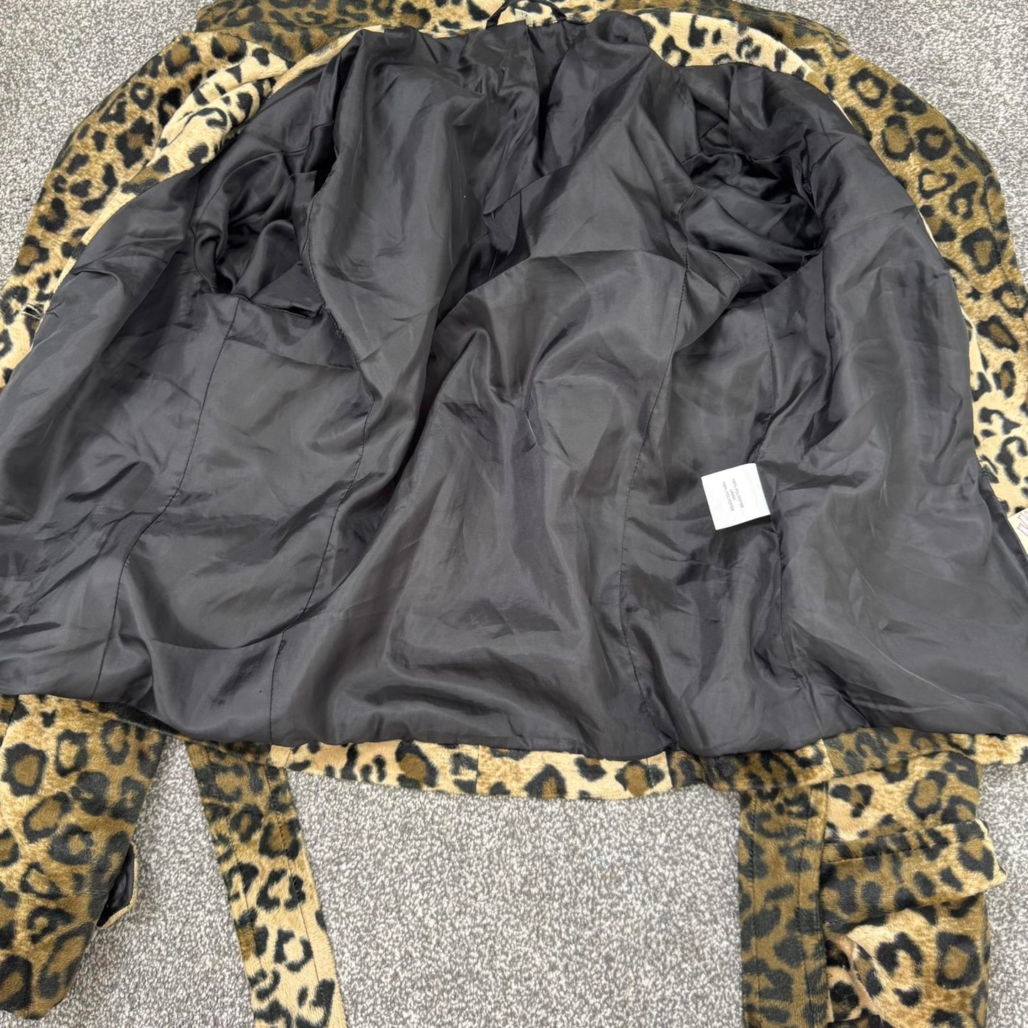 Y2K vintage fuzzy leopard print short jacket with belt flattering lightweight