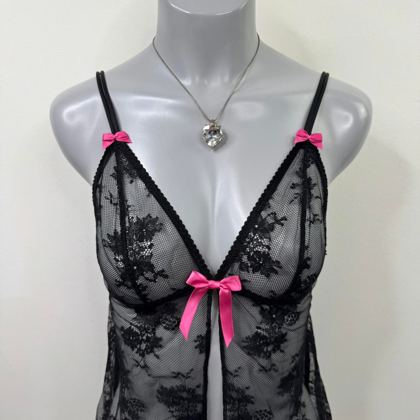 Y2K vintage lace sheer cami top babydoll open front sheer bow floral strappy