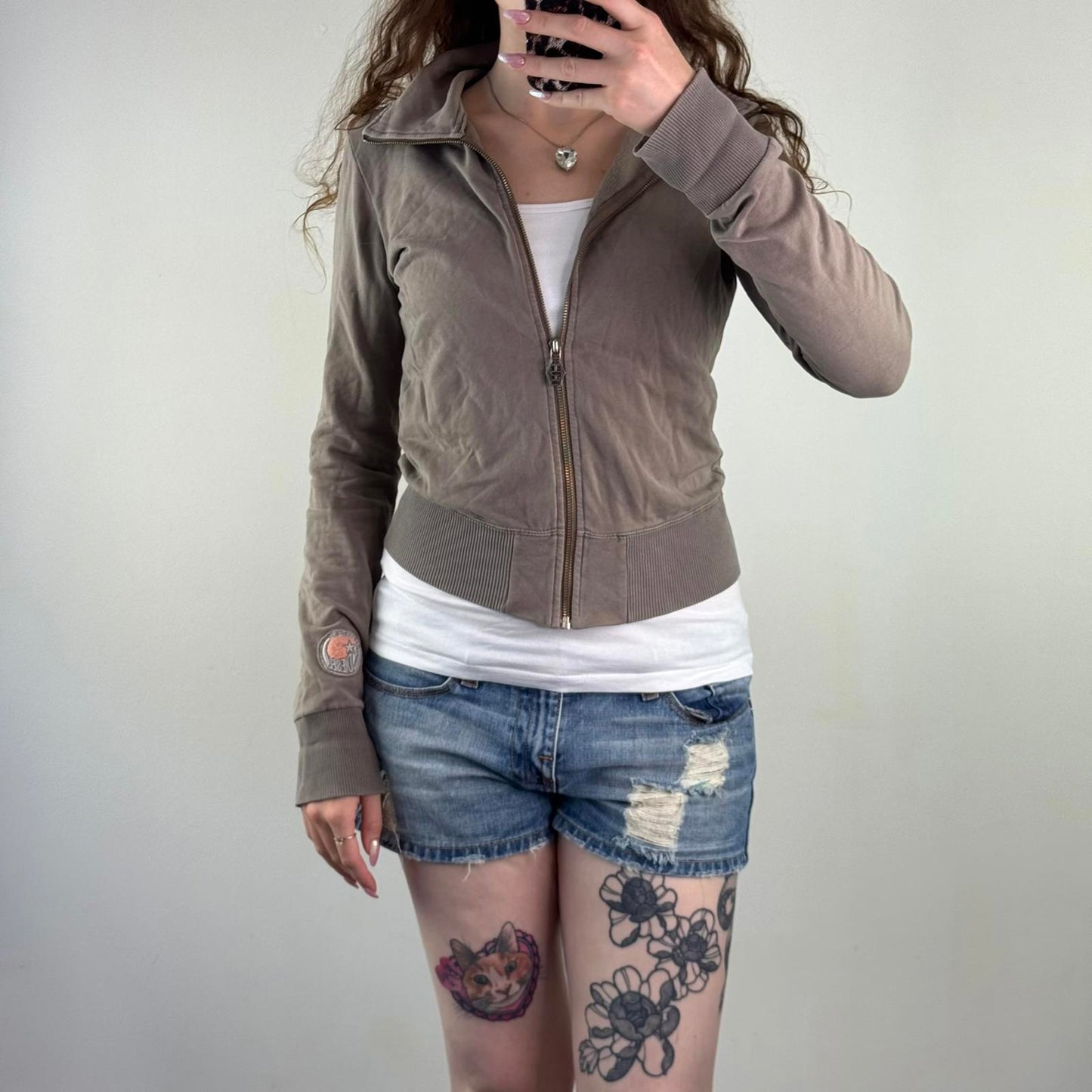 Y2K vintage Diesel zip up jumper light brown cropped elastic waistband cuffs