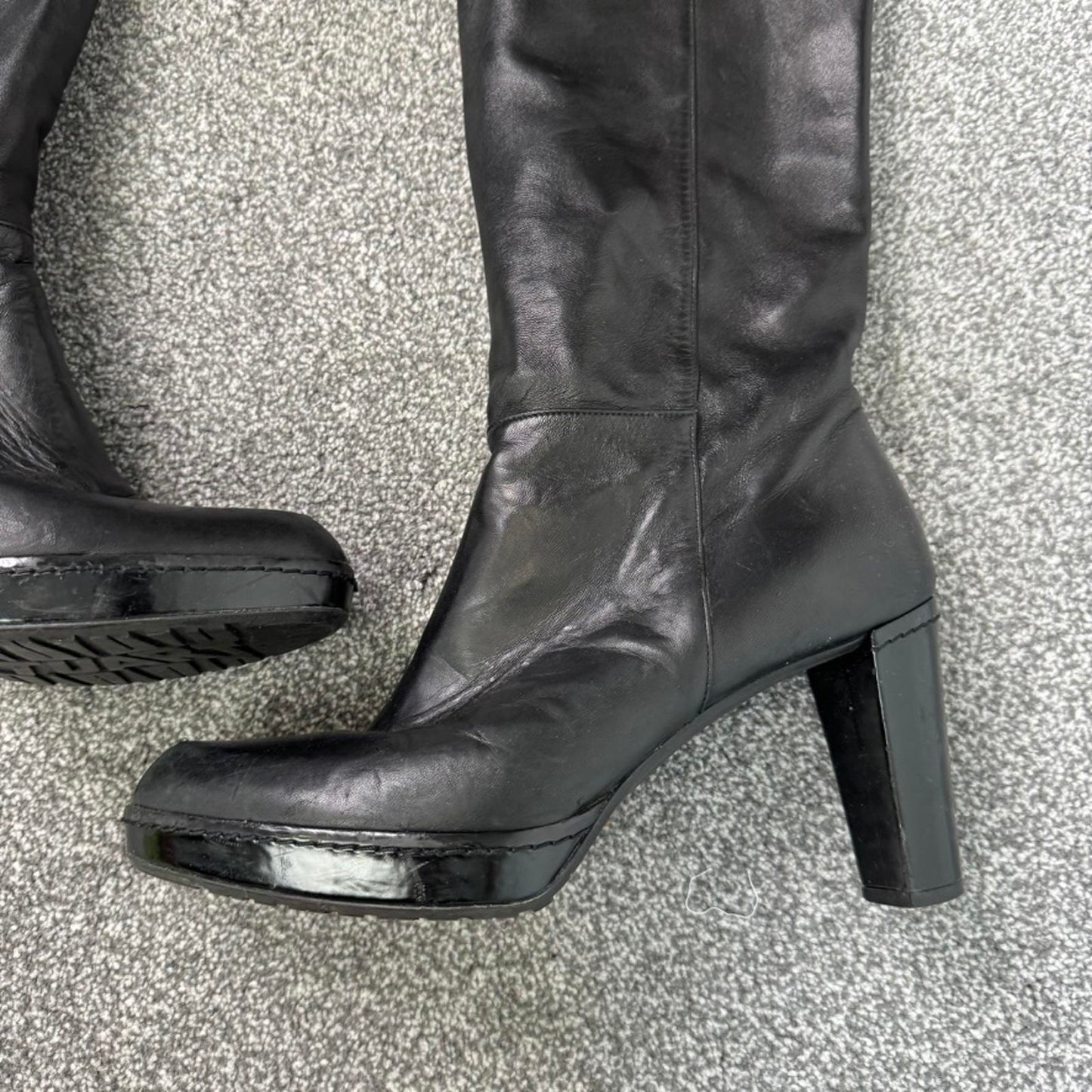 Stuart Weitzman black nappa leather over the knee buckle up boots heeled UK 8
