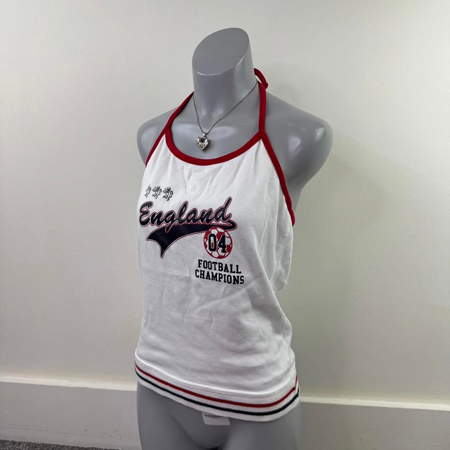 Y2K vintage football England halter neck top graphic print stretch waistband