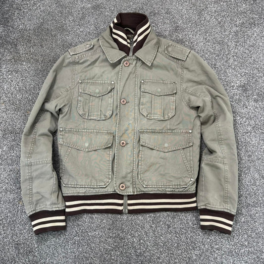 Y2K vintage denim zip button up bomber jacket stripe knit high neck unisex cargo