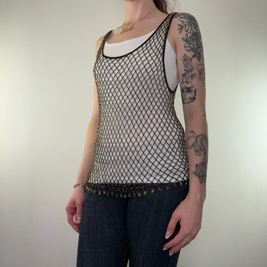 Y2K vintage beaded netted tank top