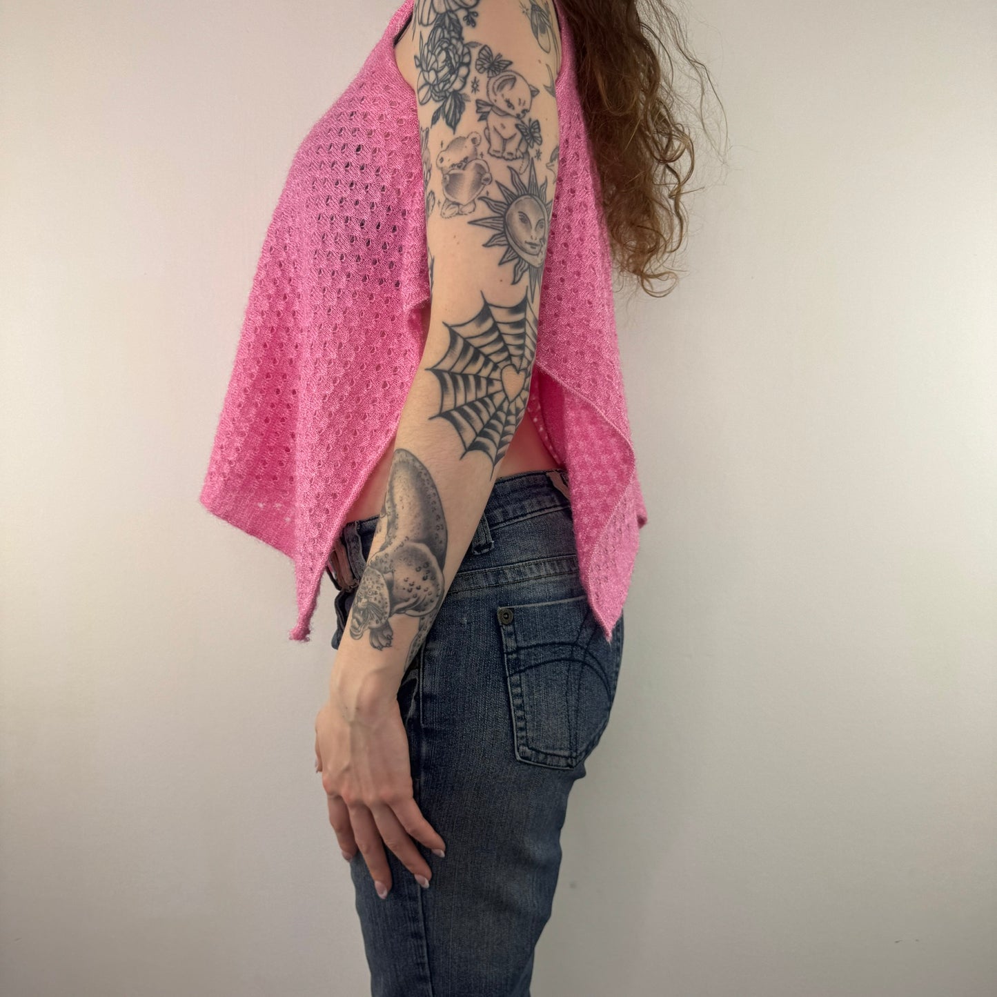 Y2K vintage knit bow rhinestone floaty top