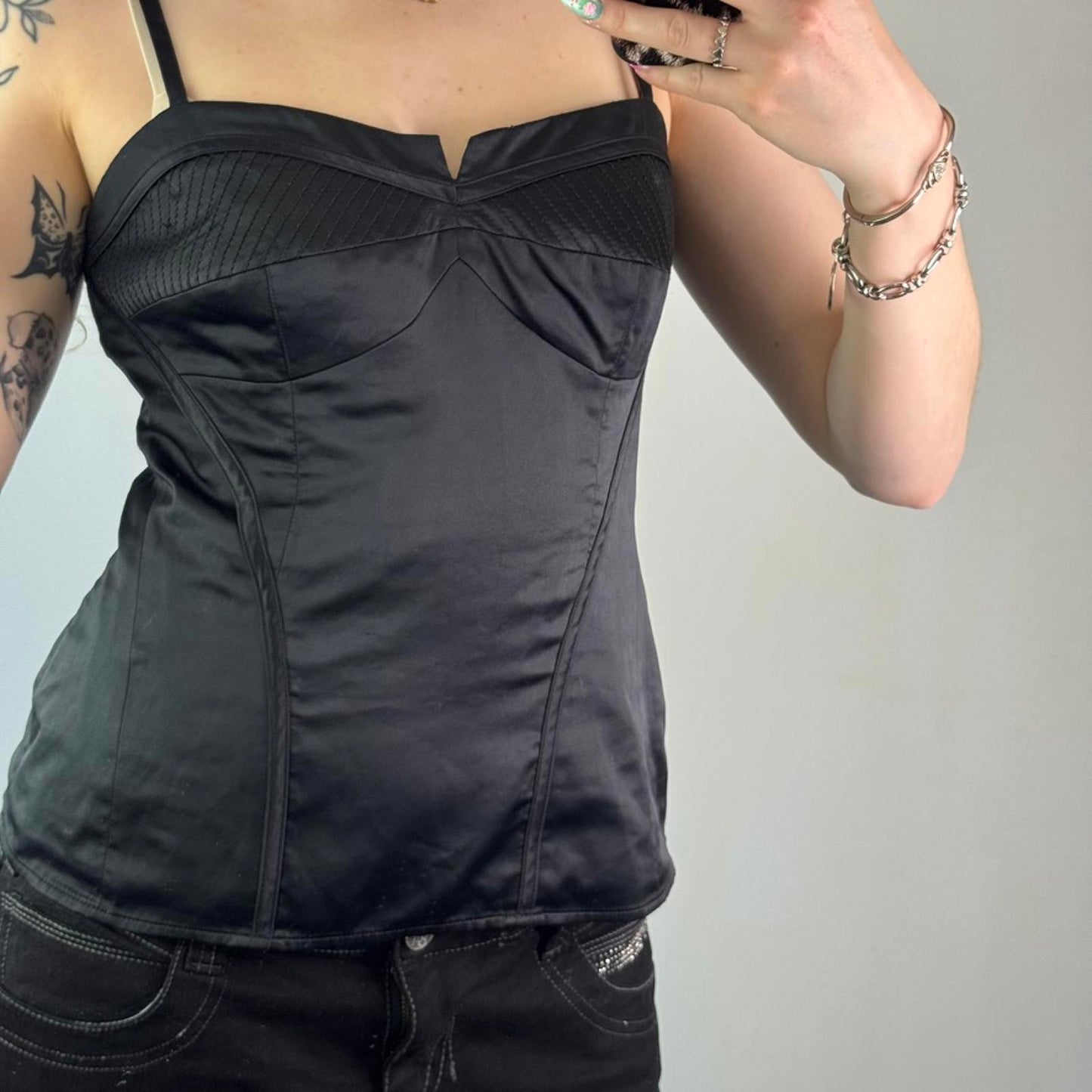 Y2K vintage satin bustier style strappy top party going out structured look