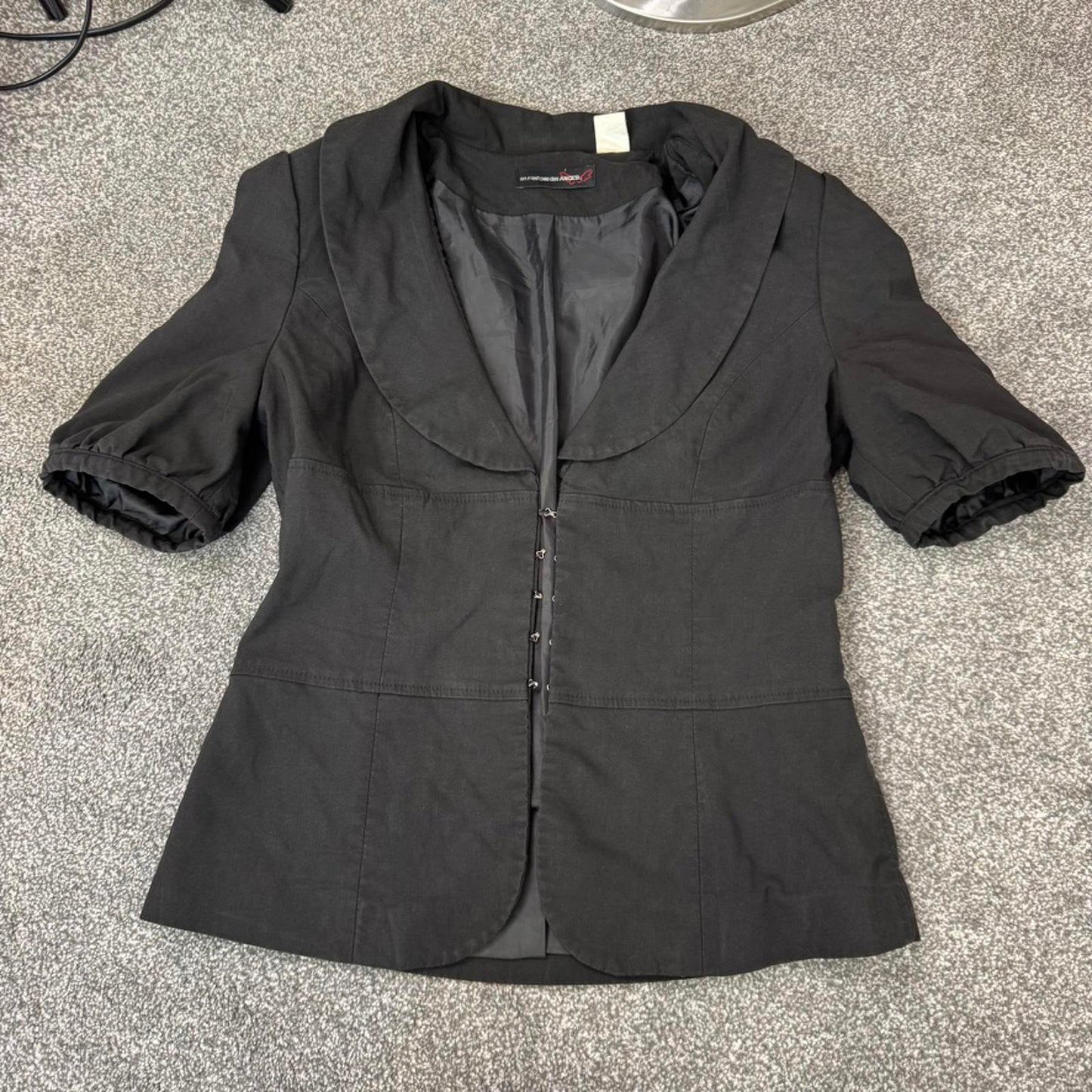 Y2K vintage hook and eye blazer short puff sleeve v neck collar office formal