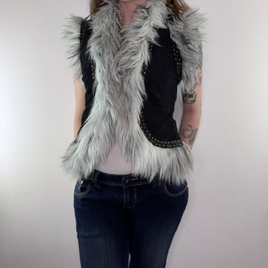 Y2K vintage suede studded sleeveless jacket