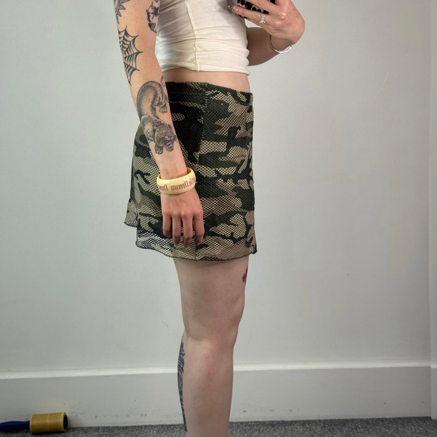 Y2K vintage camo mini skirt mid rise stretchy netted