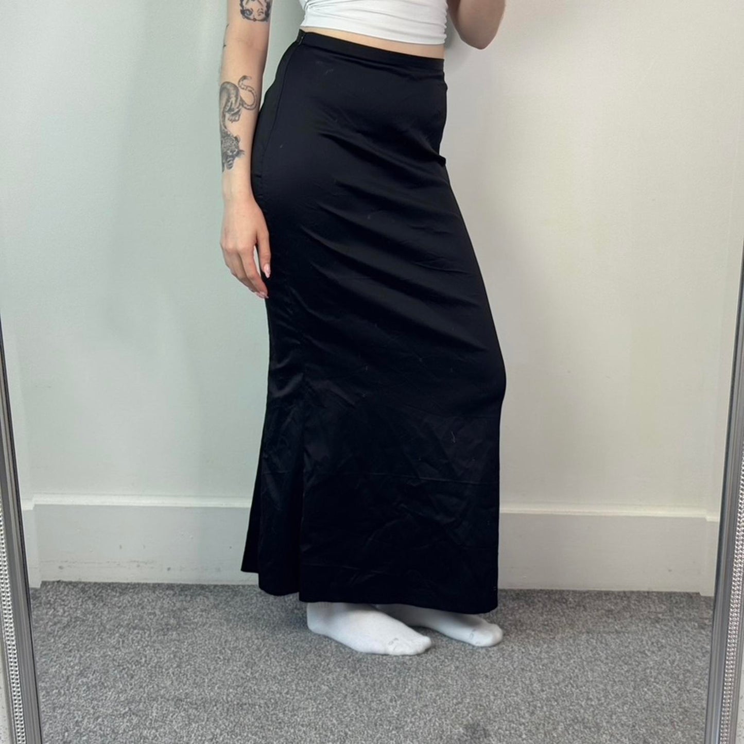 Y2K vintage French Connection satin fitted stretchy maxi skirt
