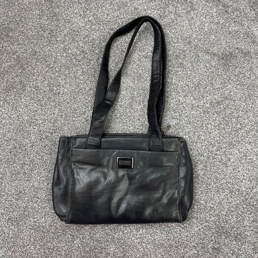 Y2K vintage genuine leather shoulder bag medium size zipper compartments