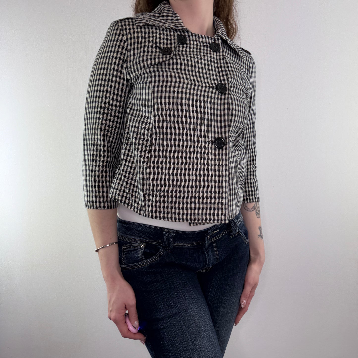 Y2K vintage gingham short peacoat jacket