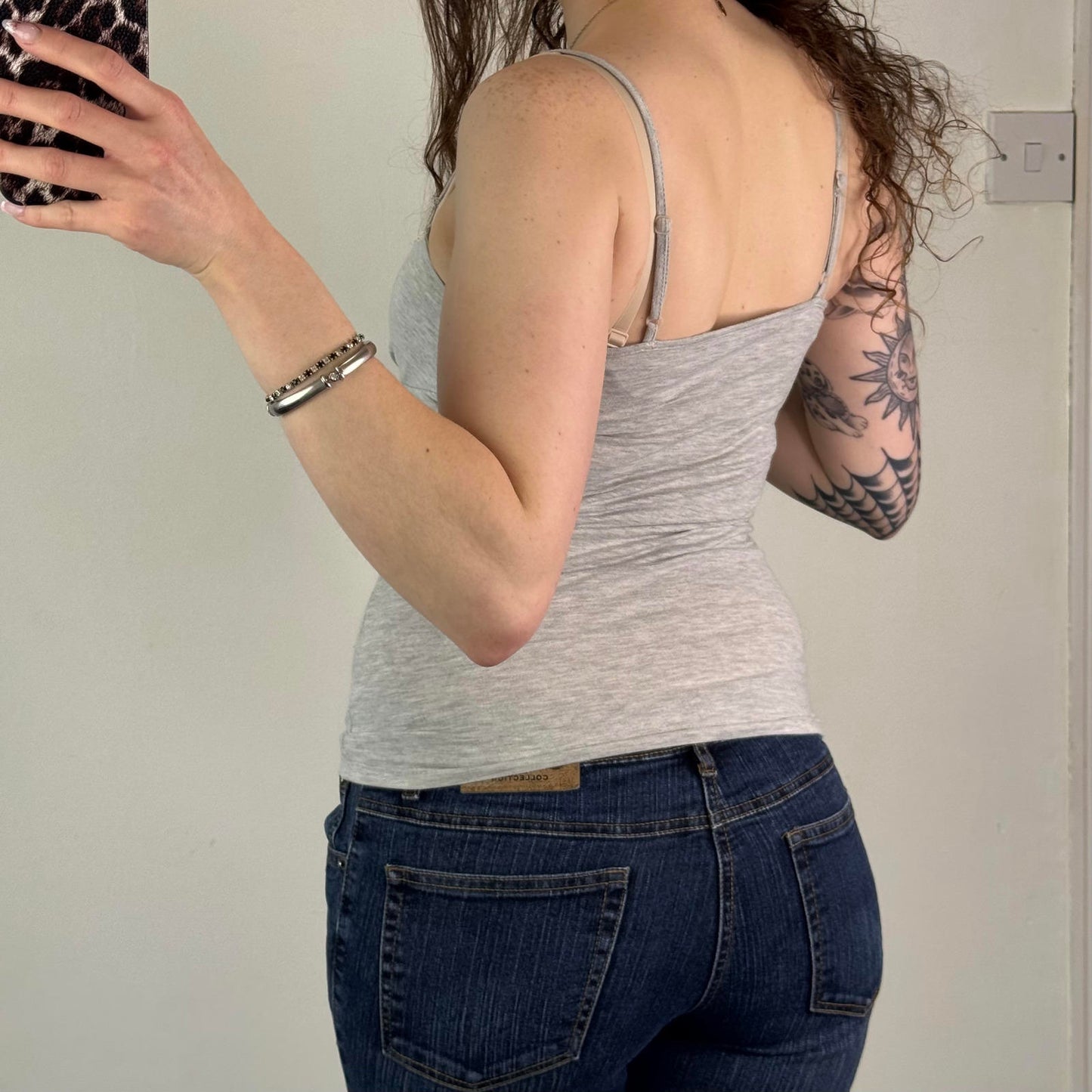 Jane Norman cami top ruched bust floral mesh embroidery