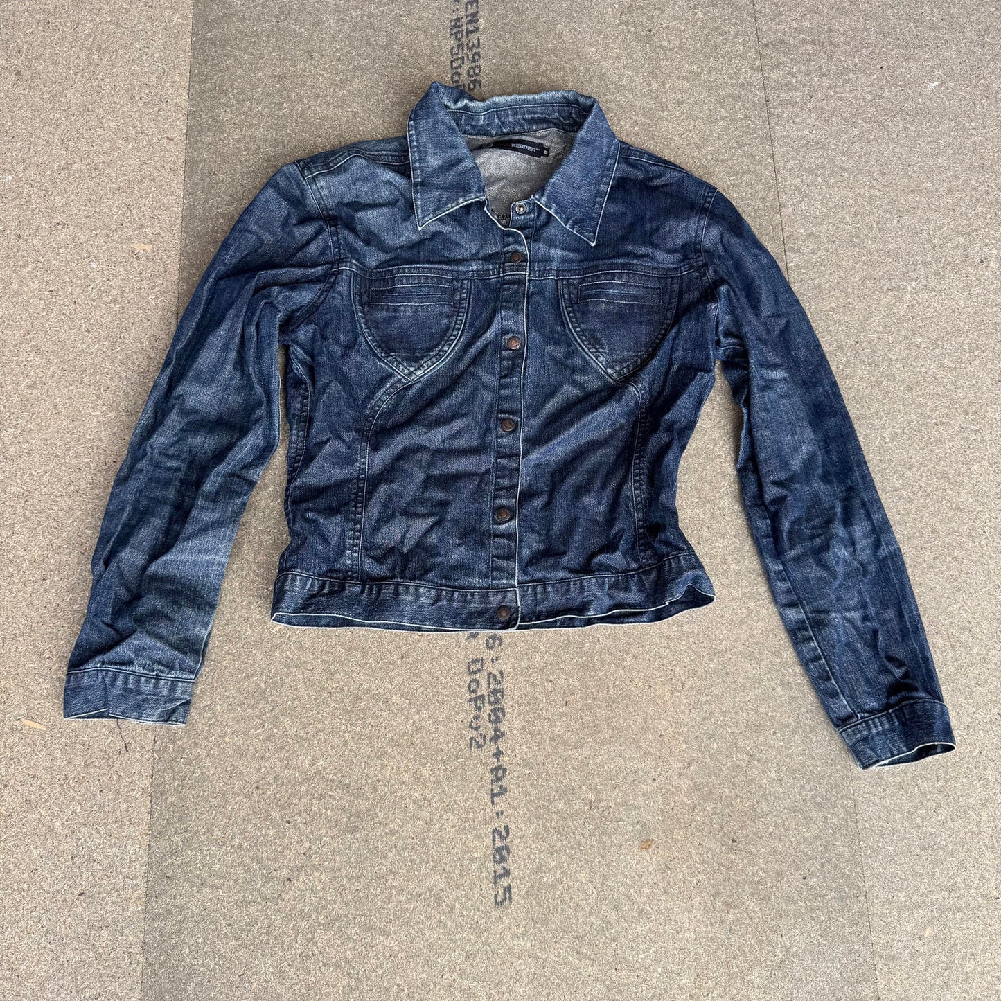 Y2K vintage Chilli Pepper glitter popper button up denim jacket fitted short