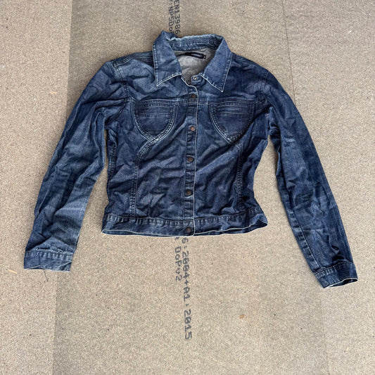 Y2K vintage Chilli Pepper glitter popper button up denim jacket fitted short