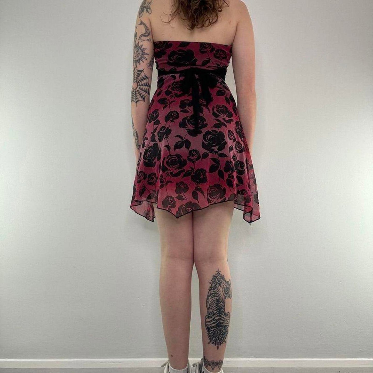 Y2K vintage Jane Norman strapless ombre floral mesh mini dress