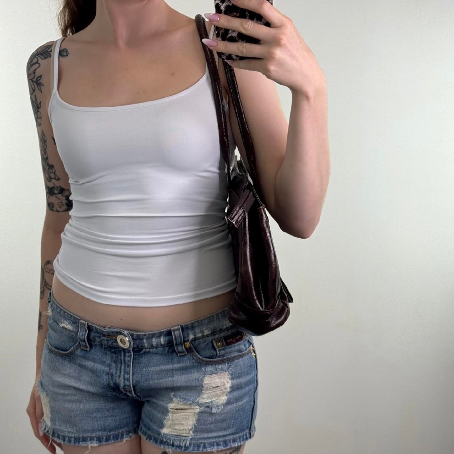 Y2K vintage genuine real leather patent shoulder bag zippers shiny medium size