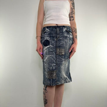 Y2K vintage archive patchwork faded denim midi skirt