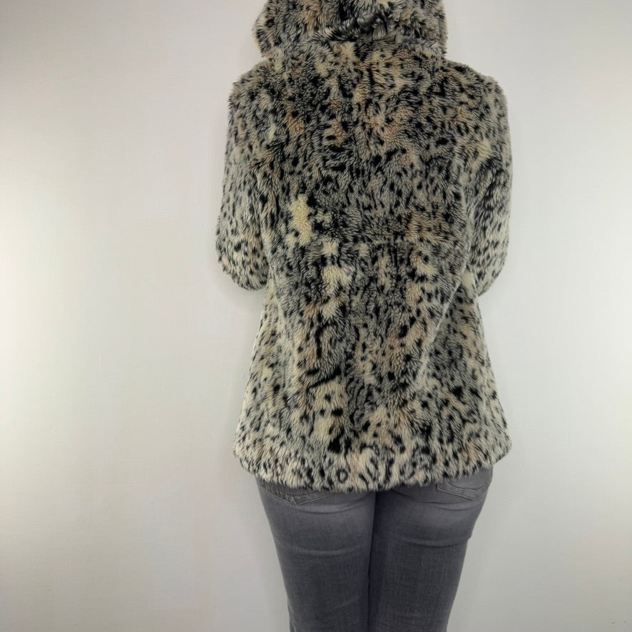 Y2K vintage faux fur coat leopard print button up hood oversized jacket