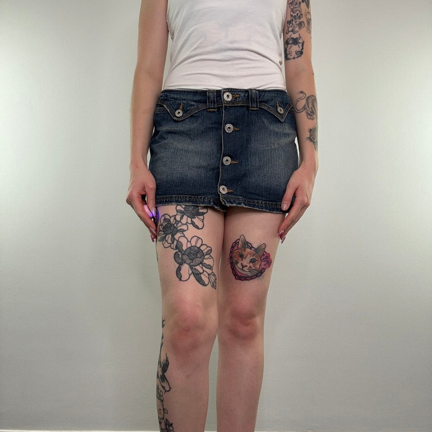 Y2K vintage button up low rise denim mini skirt