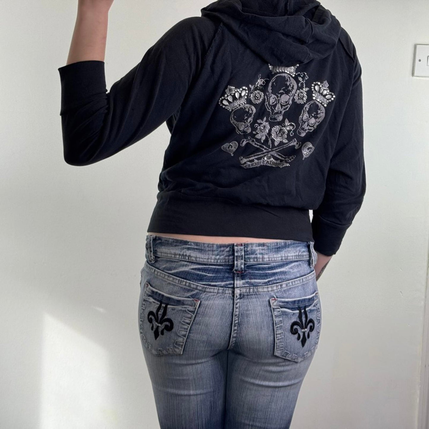 Y2K vintage Victoria's Secret zip up hoodie skull rhinestones crown graphic