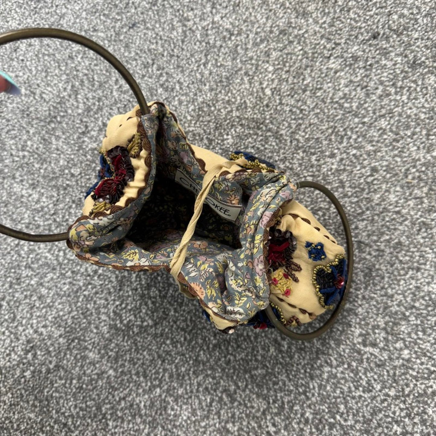 Y2K vintage silk sequin floral beaded embroidered mini micro handbag o ring boho