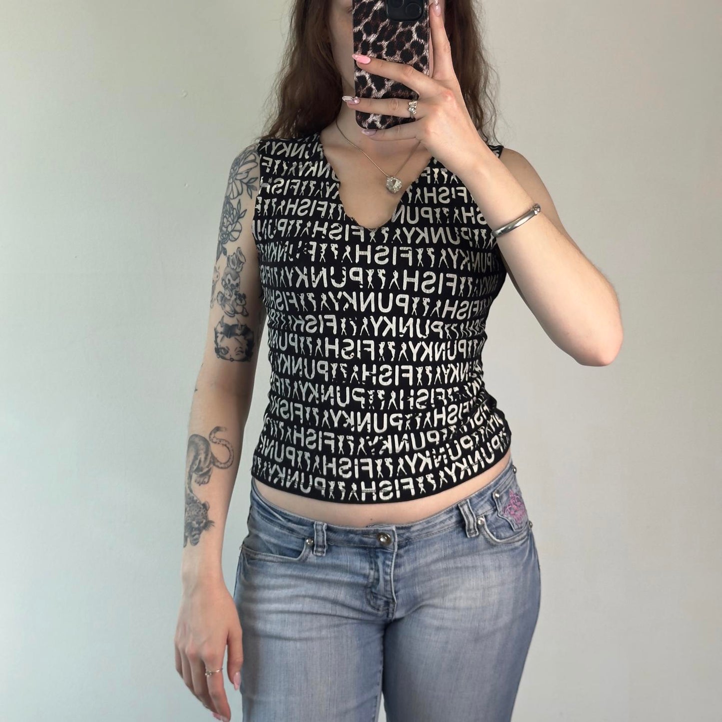 Y2K vintage Punkyfish tank top v neck graphic print text