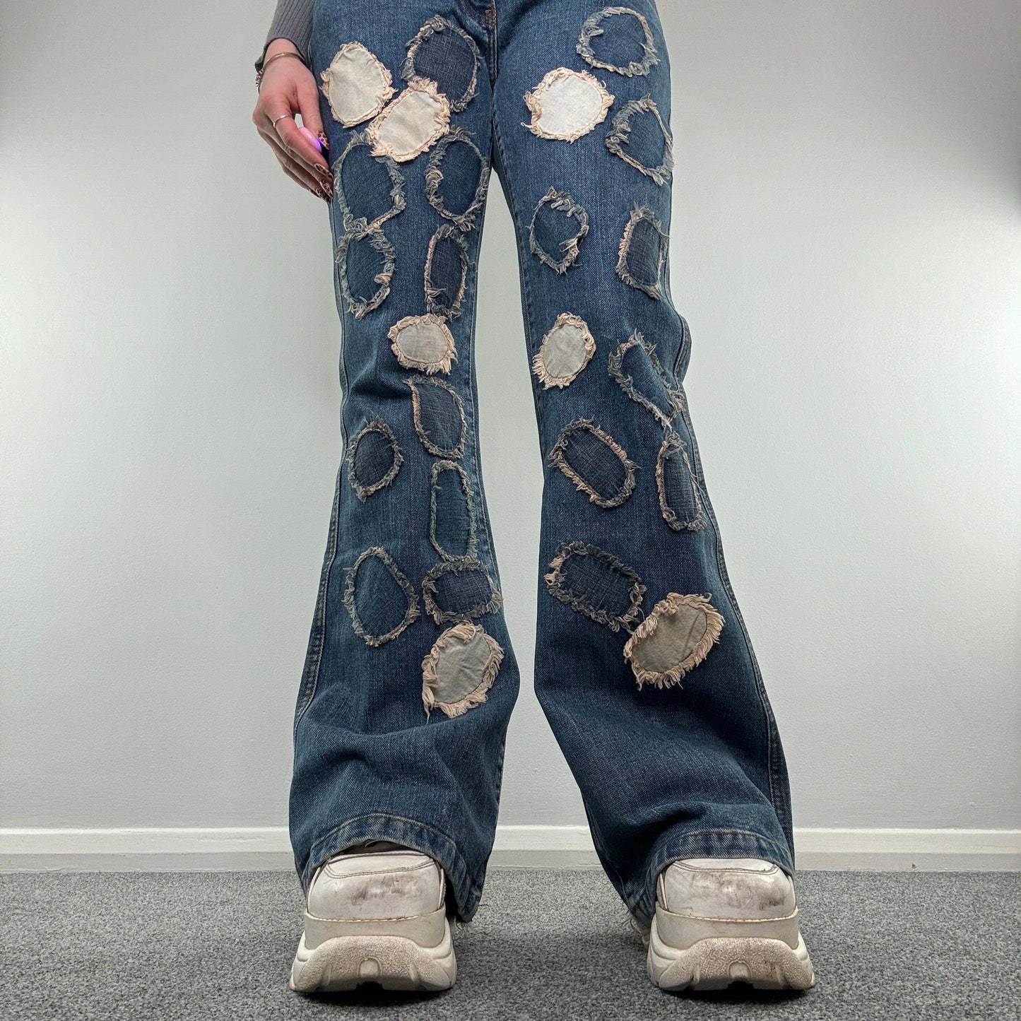 Y2K denim pattern bootcut jeans