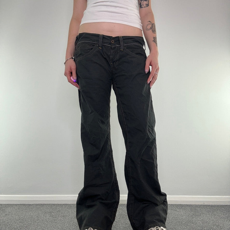 Y2K vintage low rise baggy contrast stitch cargo trousers