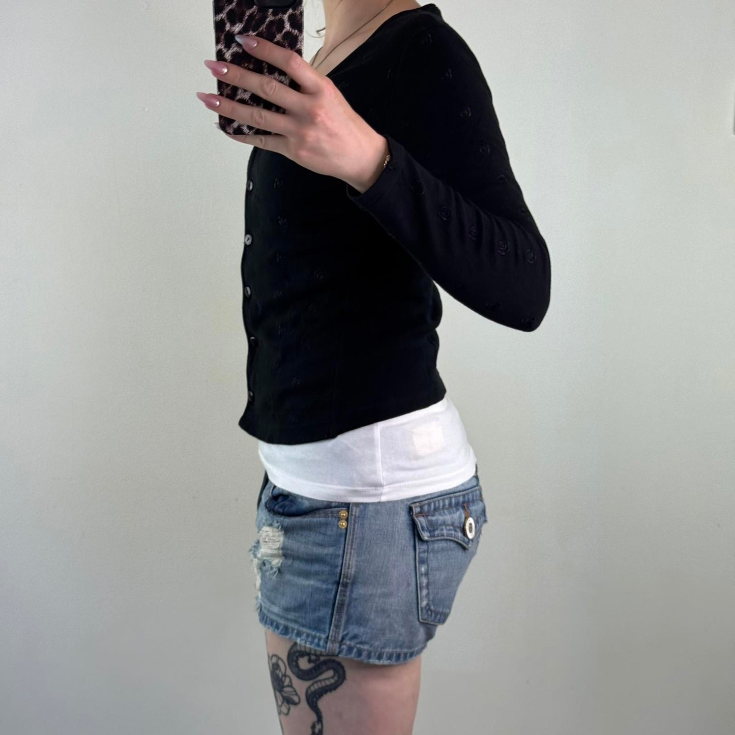 Y2K vintage button up rose embroidery cardigan v neck long sleeve floral black