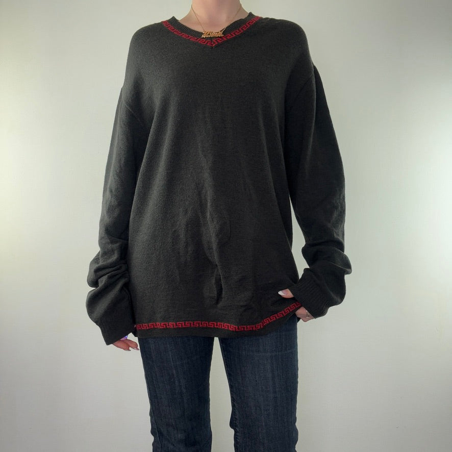 Vintage Versace Jeans Couture grey fine knit v neck jumper