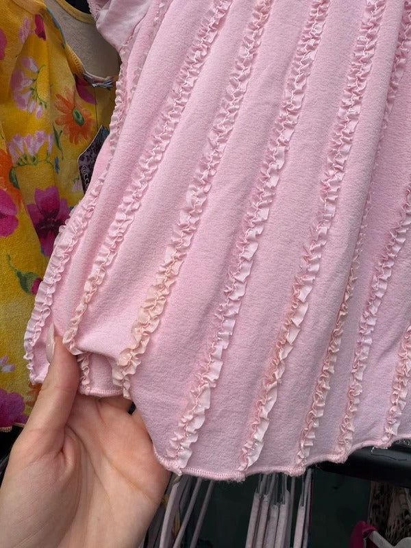 Y2K vinatge pink frill cap sleeve milkmaid top