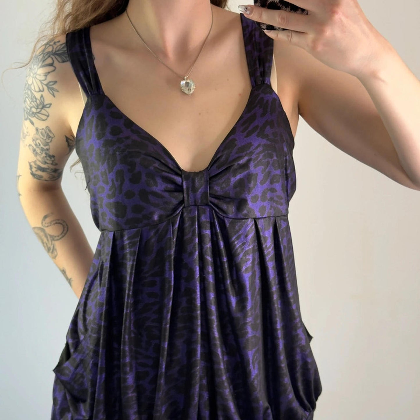 Y2K vintage party leopard print stretchy peplum top shiny pockets bow bust
