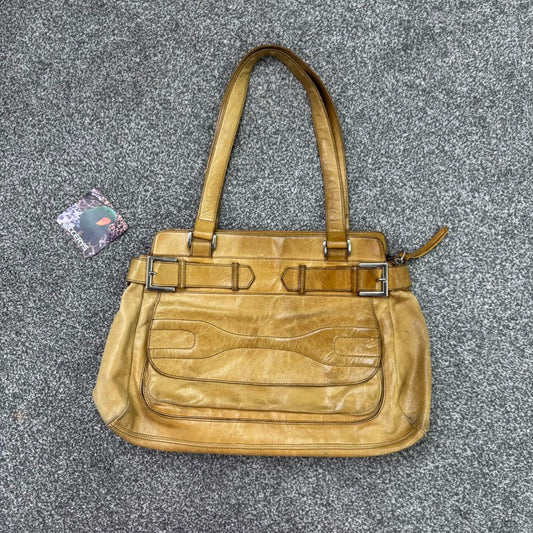 Y2K vintage Ted Baker genuine leather shoulder bag buckles light brown