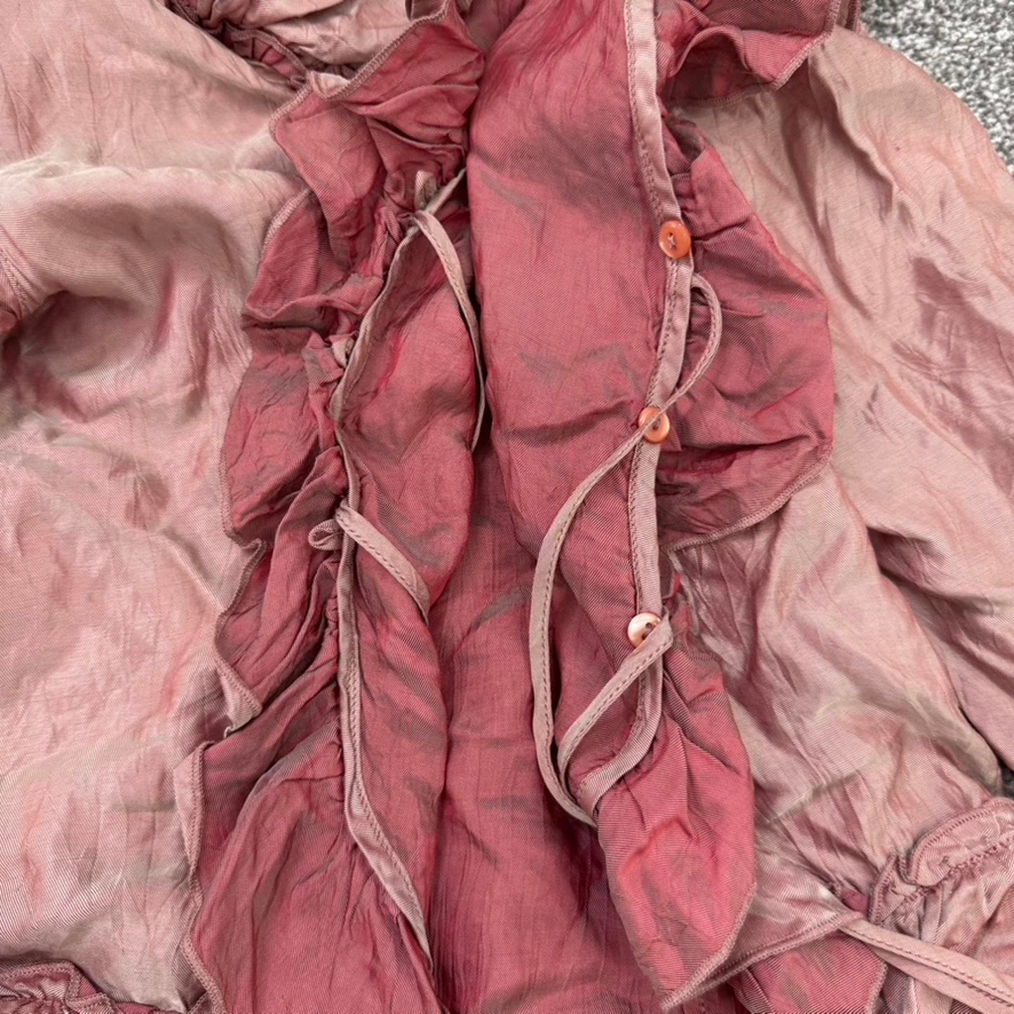 Y2K vintage lightweight jacket frill button up bow ruffle v neck