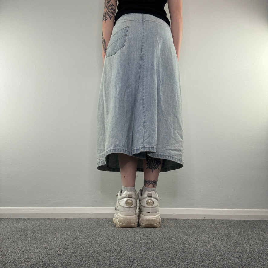 Y2K light blue denim maxi skirt