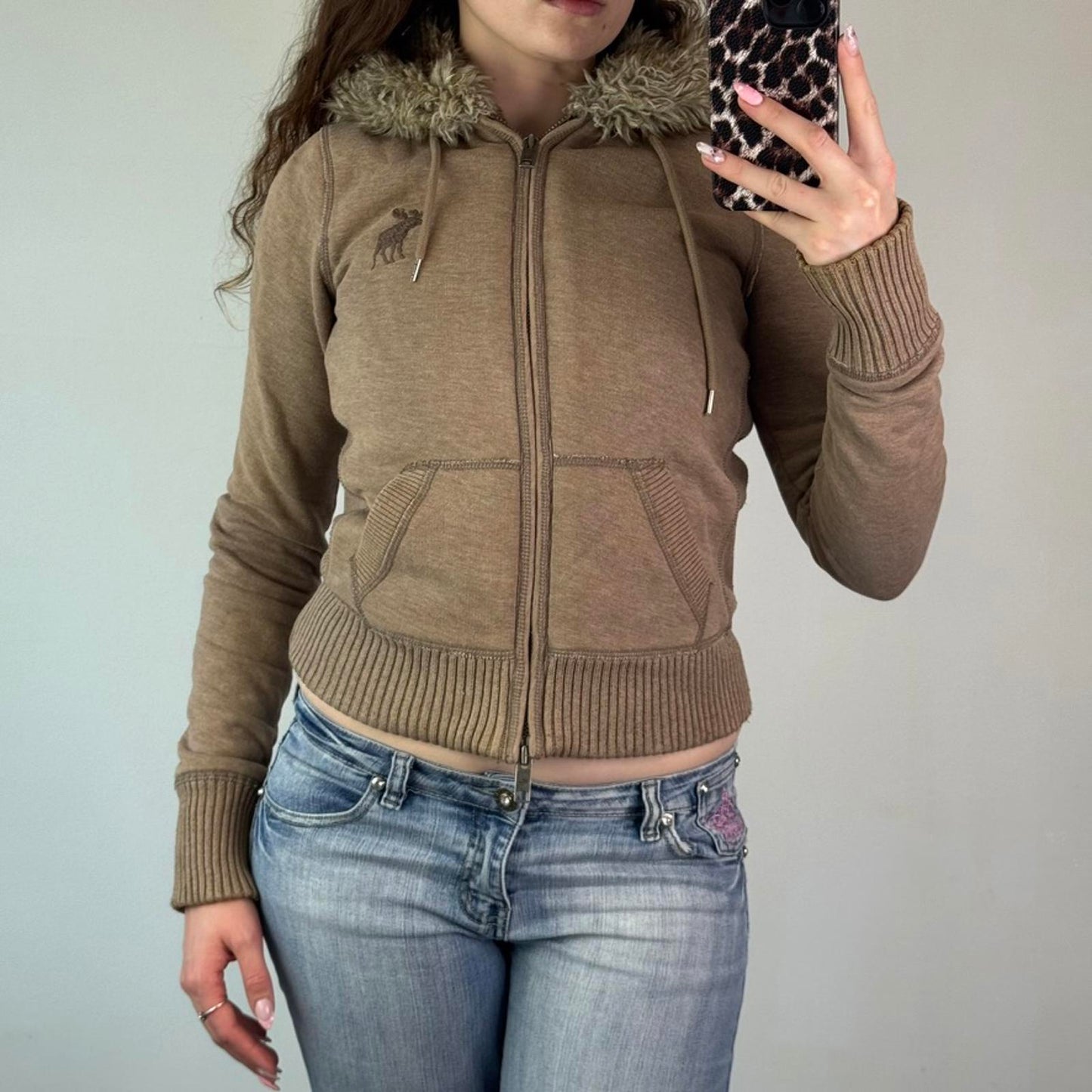 Y2K vintage Abercrombie & Fitch zip up hoodie faux fur lined trim mcbling