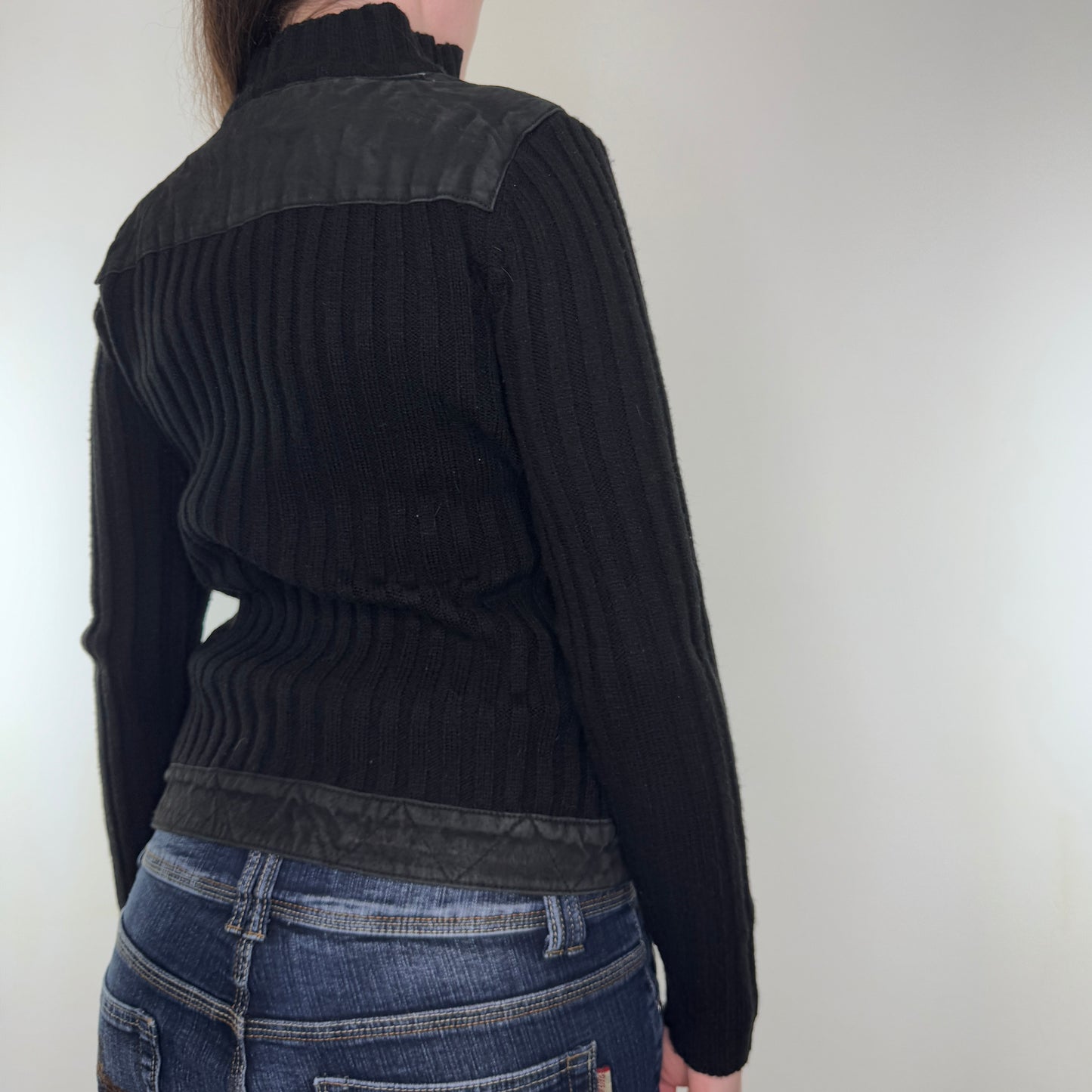 Y2K vintage ribbed knit suede zip up jumper